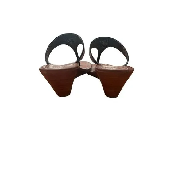 Tory Burch Cameron Sandal 7M Wedge Thong Black Patent Leather Gold Logo - Picture 6 of 9